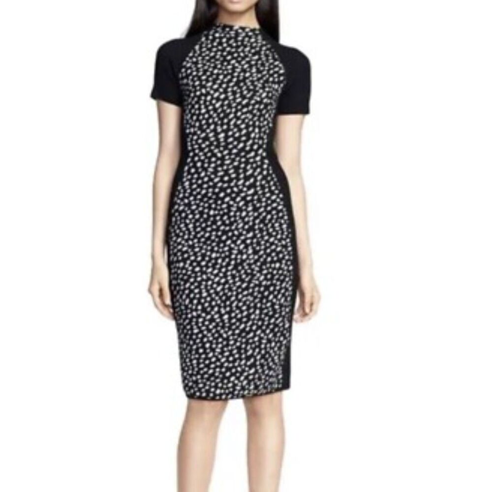 Tory Burch Gemma Dress in Merino Wool Dot Knit Dress SP Black White Short Sleeve